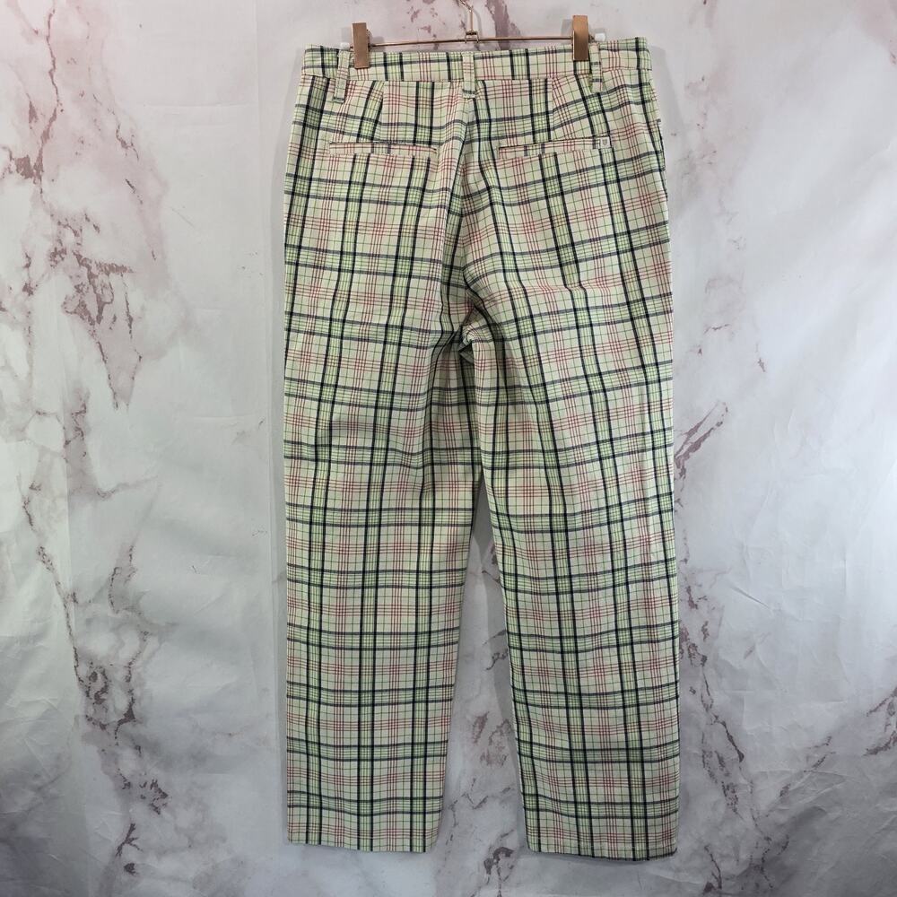 Brixton Pants Womens 29 Cream Green Plaid Victory Straight High Rise Chino